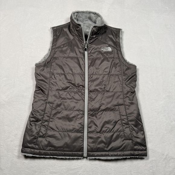 The North Face Vest Womens Small Gray Reversible Quilted Fleece Lined Outdoor - Picture 2 of 10